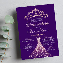 Invitación Elegante Español Quinceañera Mis Quince Púrpura