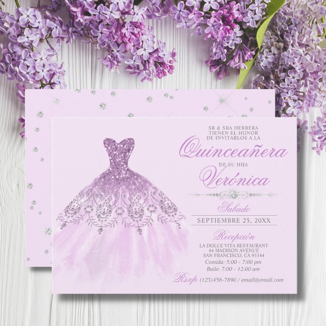 Invitación Elegante Español Quinceañera Mis Quince Púrpura (Subido por el creador)