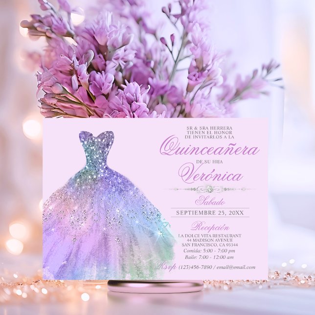 Invitación Elegante Español Quinceañera Mis Quince Púrpura (Elegant Spanish Quinceañera Mis Quince Purple Invitation)