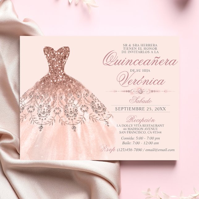 Invitación Elegante Español Quinceañera Mis Quince Rosa (Subido por el creador)
