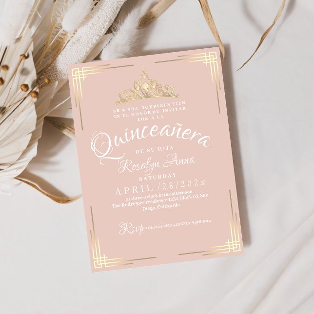 Invitación Elegante Español Quinceañera Mis Quince Rosa (Subido por el creador)