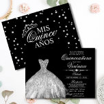 Invitación Elegante español Quinceañera Mis Quince Silver<br><div class="desc">Invitaciones de Quinceañera Mis Quince Anos modernas y elegantes. Purpurina diamante tiara / corona y vestido / vestido. Colores de plata blanca y ruidosa. Tarjetas de plantilla fáciles de editar. Perfecto para la fiesta de cumpleaños 15 chicas.</div>