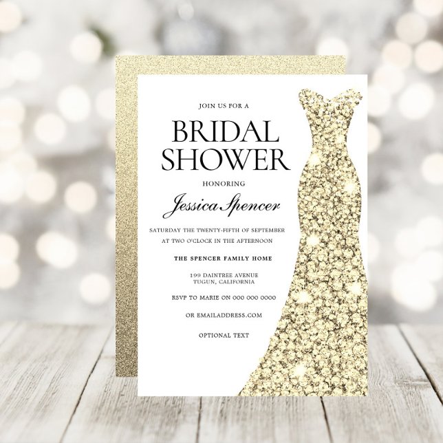 Invitación Elegante Esparkle dorado Vestido Bridal Ducha Invi (Subido por el creador)