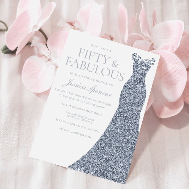 Invitación Elegante Esparkle Vestido Mujeres 50 cumpleaños fi (Subido por el creador)