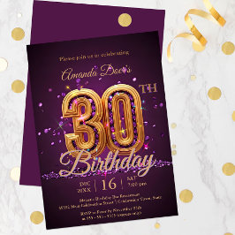 Invitación Elegante Esparkling Morado y Oro 30 cumpleaños