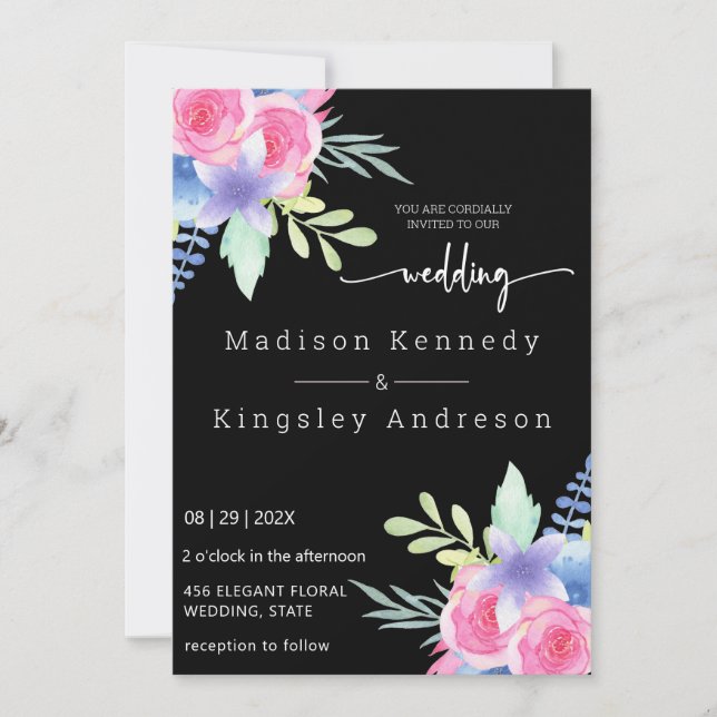 Invitación Elegante Espectacularmente Sencillo Floral Lujoso (Anverso)