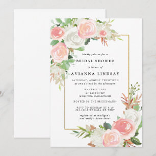 Invitación Elegante espectáculo de novia floral blanca rosada