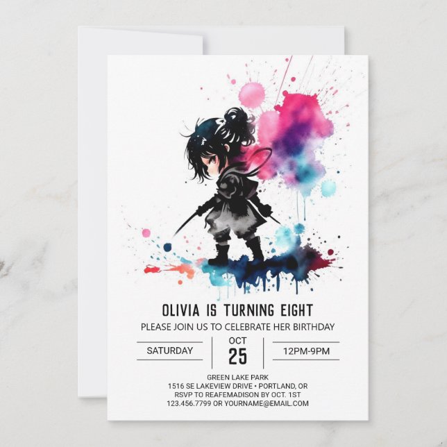 Invitación Elegante espía Ninja Chica Digital Cumpleaños (Anverso)
