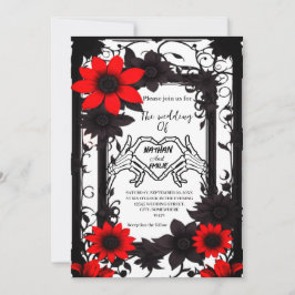 Invitación Elegante esqueleto gótico boda rojo y negro