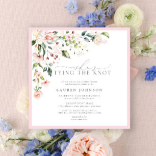 Invitación Elegante está atando la ducha de flores rosadas Kn
