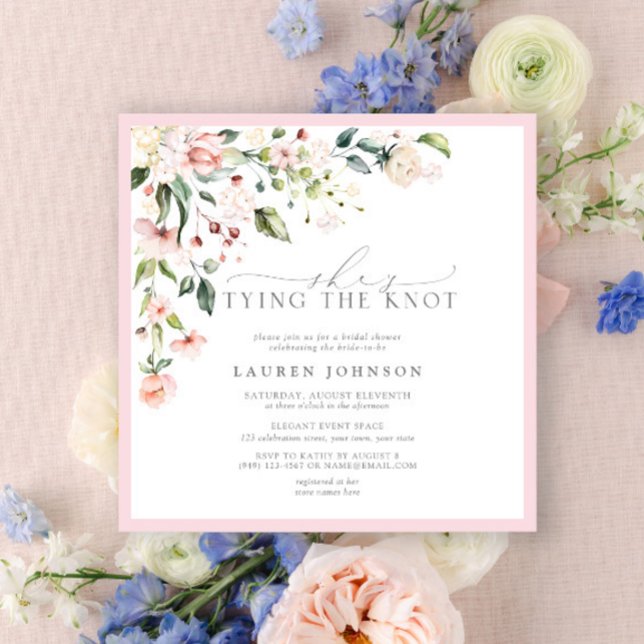 Invitación Elegante está atando la ducha de flores rosadas Kn (Subido por el creador)