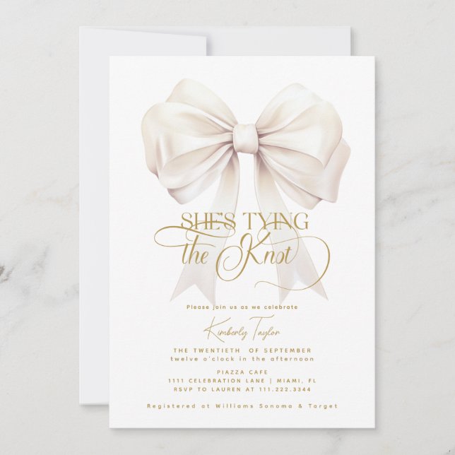 Invitación Elegante, está atando la ducha de novias Knot Bow (Anverso)