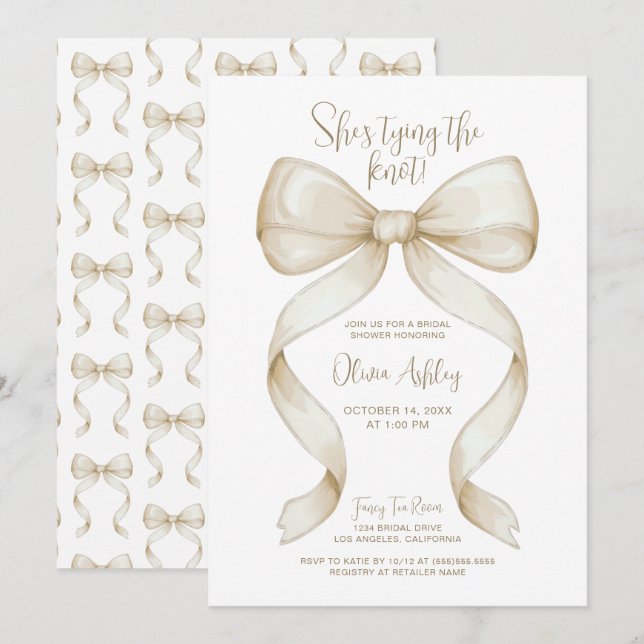 Invitación Elegante, está atando la ducha de novias Knot Bow (Anverso / Reverso)