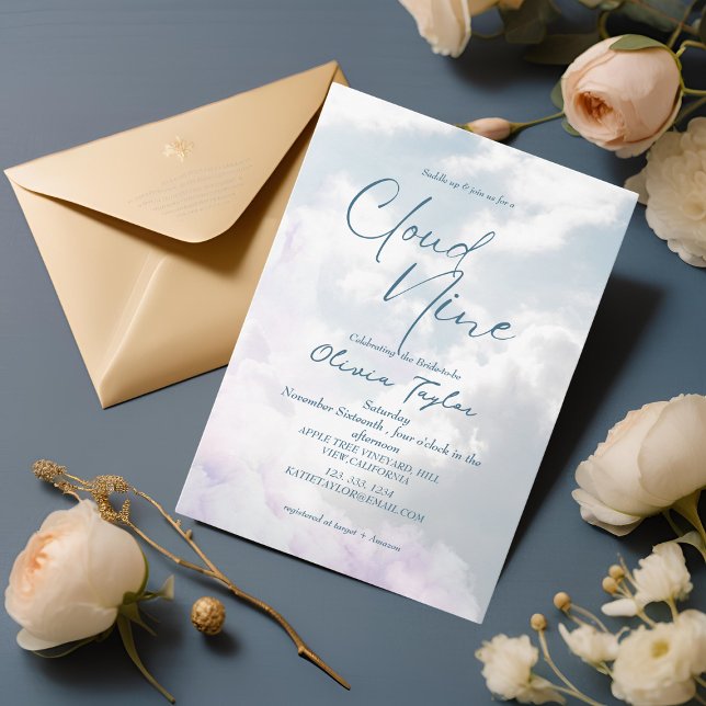 Invitación Elegante Está en la nube 9 Dusty Blue Bridal Showe (Subido por el creador)