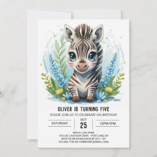 Invitación Elegante estampable Safari Zebra Boy Cumpleaños