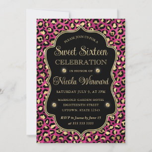 Invitación Elegante Estampado de Leopardo en Rosa Dorado Cump