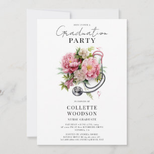 Invitación Elegante estetoscopio floral graduación de enferme