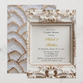 Invitación Elegante estilo barroco Ducha de parejas doradas b