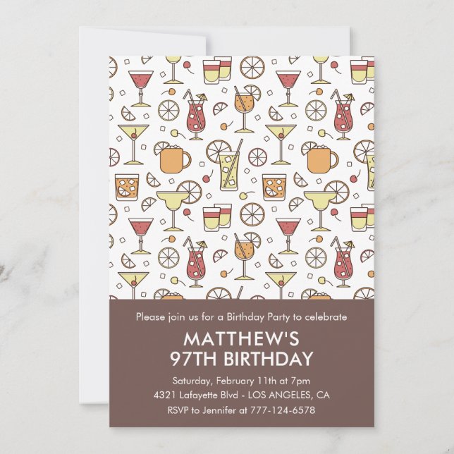 Invitación Elegante Estilo Bebidas Cóctel Cumpleaños 97 (Anverso)