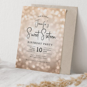 Invitación Elegante estilo Bokeh estilo moderno dulce 16 oro