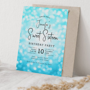 Invitación Elegante estilo Bokeh estilo moderno dulce 16 turq
