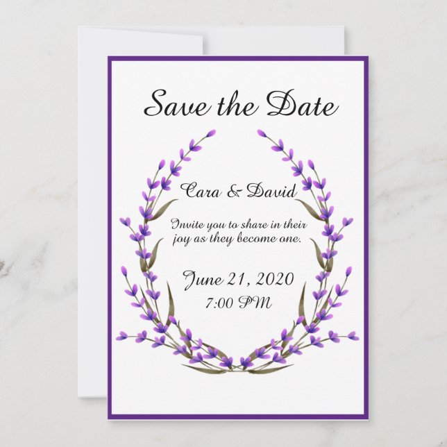 Invitación Elegante Estilo Campestre Floral Morado Guardar la (Anverso)