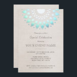 Invitación Elegante estilo de línea azul turquesa beige<br><div class="desc">Moda y elegancia con un toque de edad nuevo. La imagen digital realista del fondo de la ropa de cama beige suave da un toque sofisticado y de moda. Hermosa decoración de loto inspirada en el Relieve metalizado imitación aqua mandala. Ideal para duchas de novias, bodas elegantes, floristas, eventos de...</div>