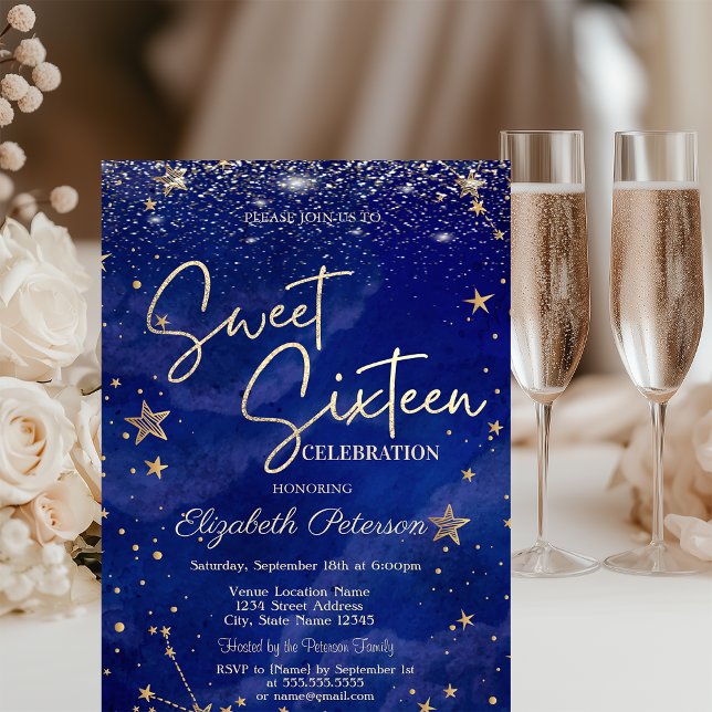 Invitación Elegante estilo de oro moderno estrellas dulce azu (Subido por el creador)