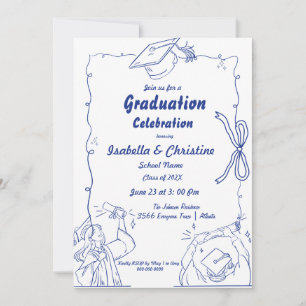 Invitación Elegante Estilo Doodle Mano Dibujada Graduación