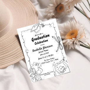 Invitación Elegante Estilo Doodle Mano Dibujada Graduación