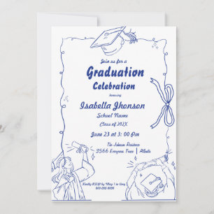 Invitación Elegante Estilo Doodle Mano Dibujada Graduación