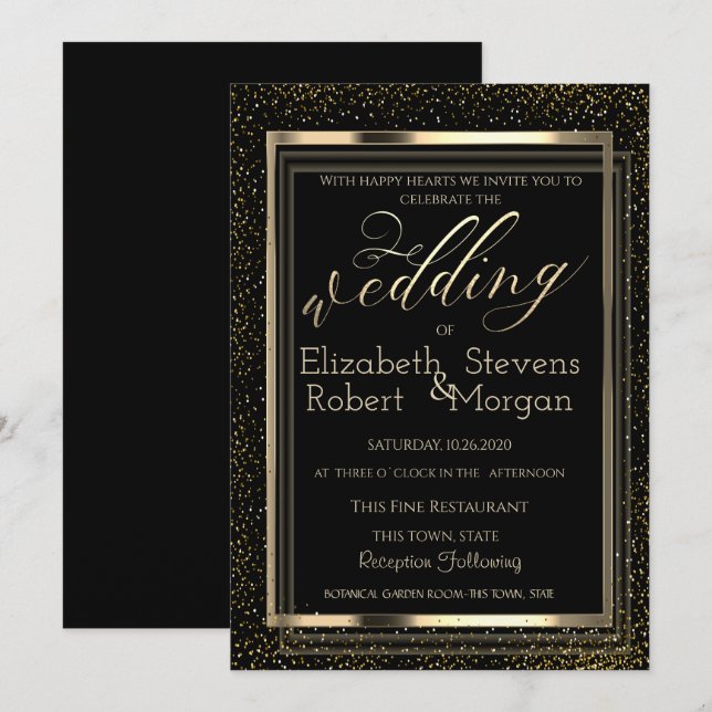 Invitación Elegante Estilo Marco Confeti Boda (Anverso / Reverso)