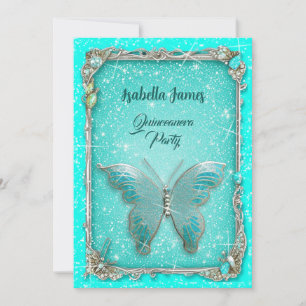 Invitación elegante estilo mariposa estilo lujoso turquesa pl