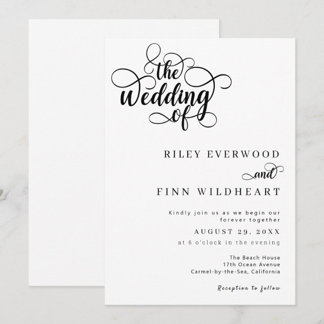 Invitación Elegante estilo moderno de caligrafía de boda (Anverso / Reverso)