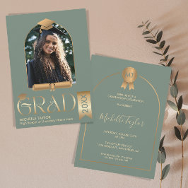 Invitación Elegante estilo moderno de foto sage Graduación ve