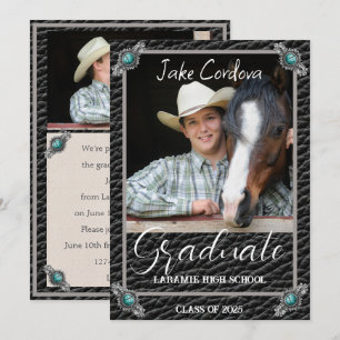 Invitación Elegante Estilo Occidental De Leather Photo Gradua