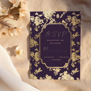 Invitación Elegante Estilo Oscuro Morado Oro Floral RSVP