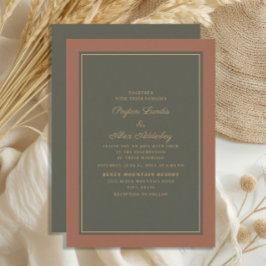 Invitación Elegante Estilo Óxido de Musgo Verde Boda de Otoño