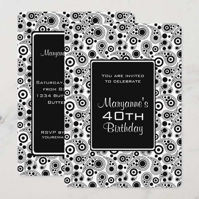 Invitación Elegante estilo paisajista negro y blanco Cumpleañ (Anverso / Reverso)