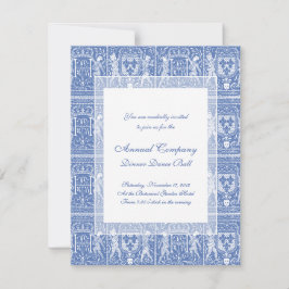Invitación Elegante estilo renacentista medieval azul y blanc