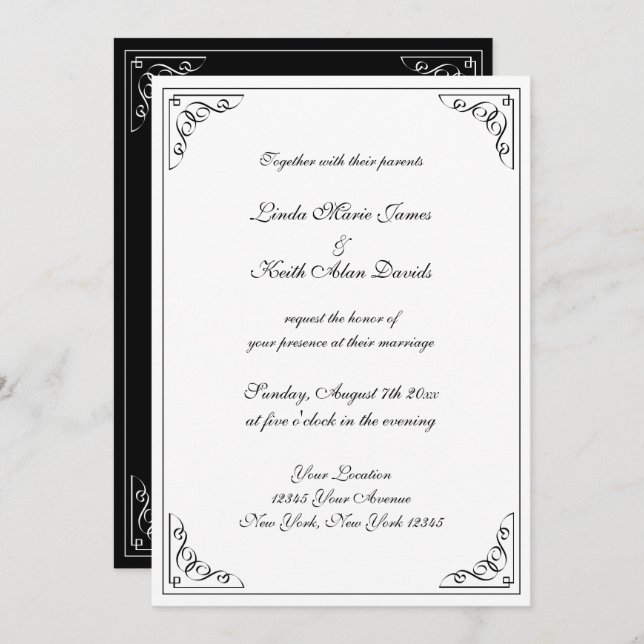 Invitación Elegante estilo retro florece boda de borde rápido (Anverso / Reverso)