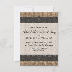 Invitación Elegante estilo rústico negro y diseño de yute