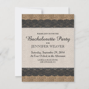 Invitación Elegante estilo rústico negro y diseño de yute