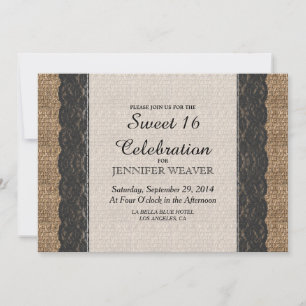 Invitación Elegante estilo rústico negro y diseño de yute