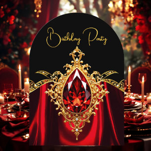 Invitación Elegante Estiloso Cumpleaños Regio Rojo Dorado Joy