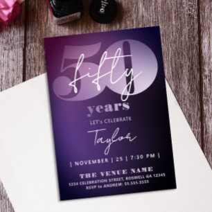Invitación Elegante Estiloso Púrpura Negro 50 Cumpleaños Cinc