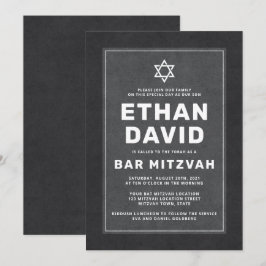 Invitación Elegante Estrella blanca gris oscuro de David bar