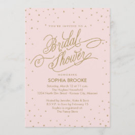 Invitación Elegante estrella de confetti dorada y rosa ducha 