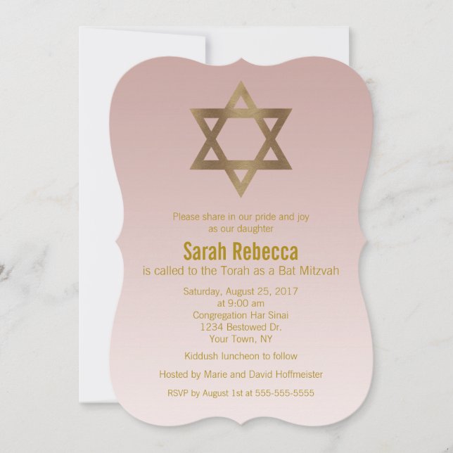 Invitación Elegante estrella dorada de David Bat Mitzvah (Anverso)
