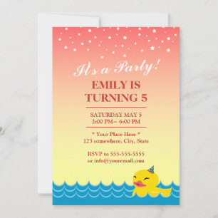 Invitación Elegante estrella rosa Sky Cute Duck cumpleaños